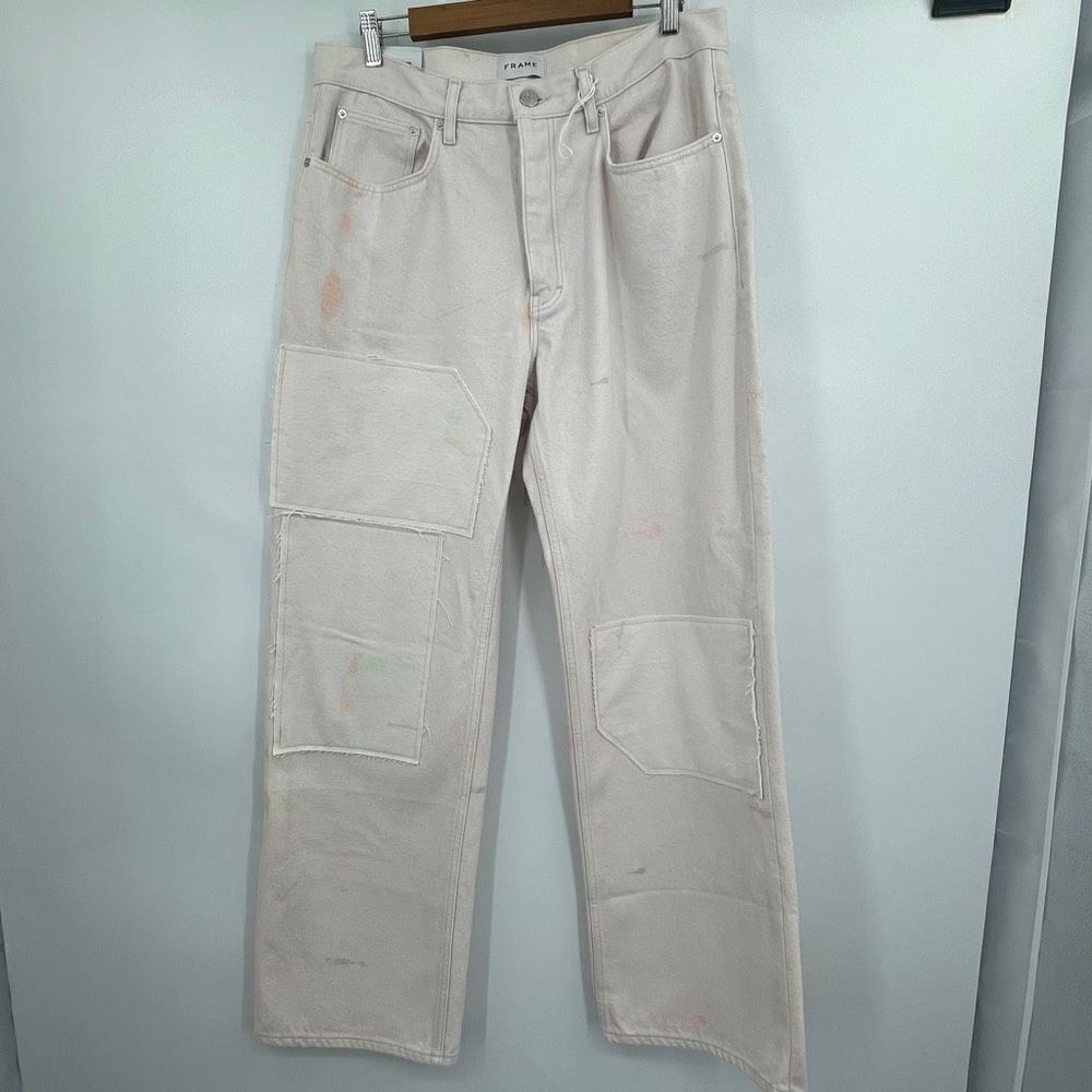 Frame Multi-Pocketed Button Fly Straight Leg Oak White Denim Pants 32 NWOT Sampl